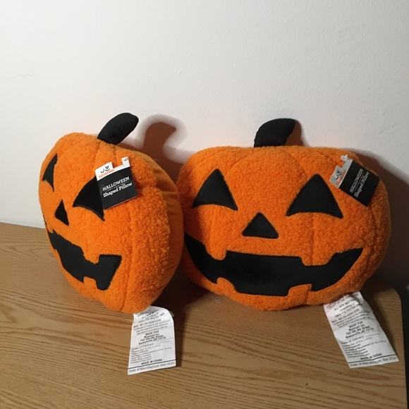 New Bundle 2 Halloween Black/Orange Pumpkin Decorative Pillows size 15”x12”x5.5” - Picture 2 of 8